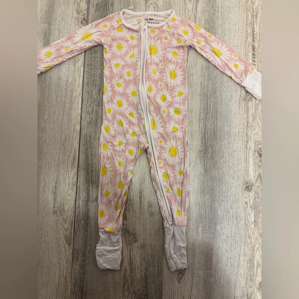 Little Sleepies Pink and White Daisy Footies Pajamas